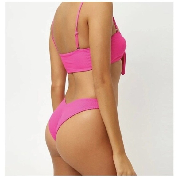 Frankies Bikinis Enzo Ribbed Cheeky Bikini Bottom Cherub Barbie Pink Medium New - Picture 6 of 13